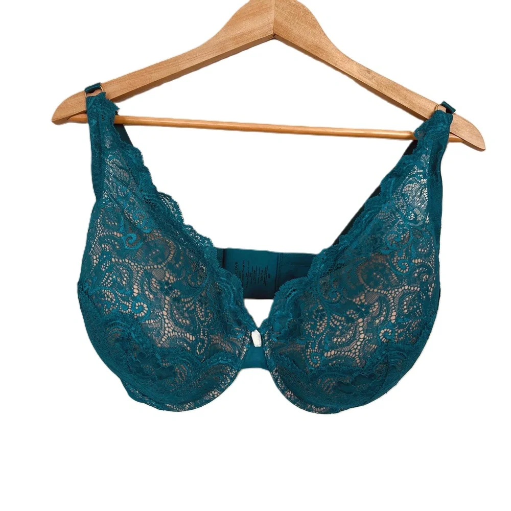 ThirdLove Size 38F Bra Teal Contour Plunge Underwire Padded Lace NWOT